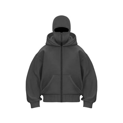 Men and women Y2K Gothic Harajuku winter new item double hooded sweatshirt men's hooded mask zipper sportswear