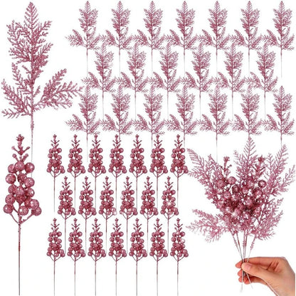 5/10 Stück rosa Glitzer künstliche Beeren Stielstrauß Kiefer Weihnachtsdekoration Picks für Weihnachtsbaumschmuck DIY Kranz Girlande