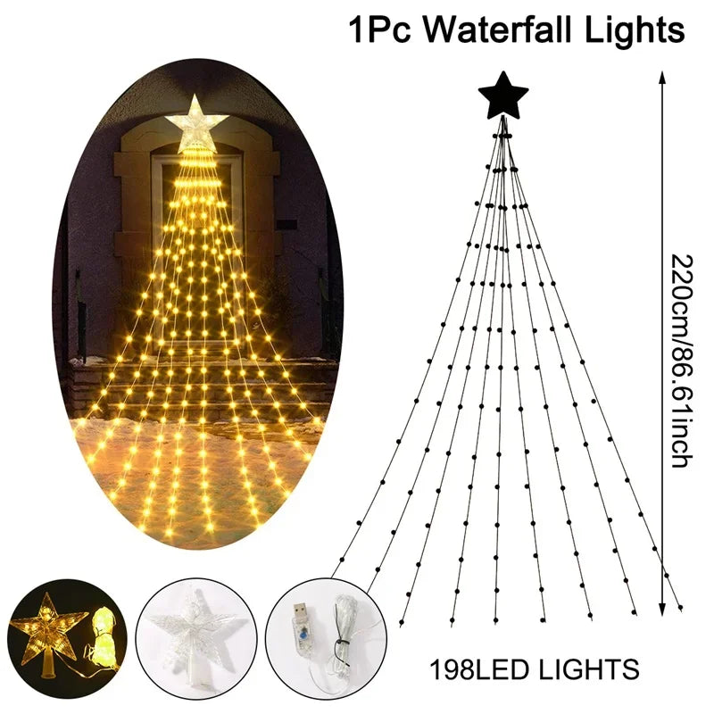 198 LED Stern Wasserfall Lichter Innen/Außen Weihnachten Lichterketten für Weihnachts baum Ornamente Wohnkultur Navidad Geschenke Neujahr