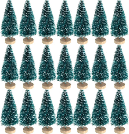 5/500 Stück Mini Weihnachtsbaum – Kleine Künstliche Tannenbaum-Ornamente aus Sisal mit Holzsockel für Weihnachts- & Partydekoration