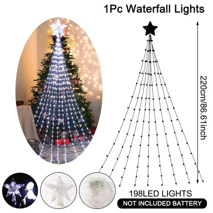 198 LED Stern Wasserfall Lichter Innen/Außen Weihnachten Lichterketten für Weihnachts baum Ornamente Wohnkultur Navidad Geschenke Neujahr