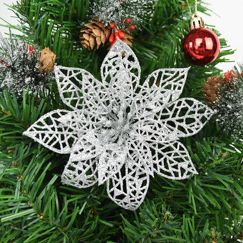 5/10 stücke Künstliche Weihnachten Baum Blume Glitter Dekoration Weihnachten Baum Ornamente Frohe Weihnachten Dekor Für Frohes Neues Jahr Navidad