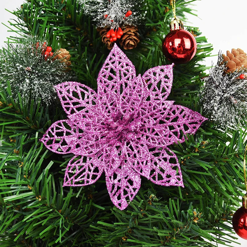 5/10 stücke Künstliche Weihnachten Baum Blume Glitter Dekoration Weihnachten Baum Ornamente Frohe Weihnachten Dekor Für Frohes Neues Jahr Navidad