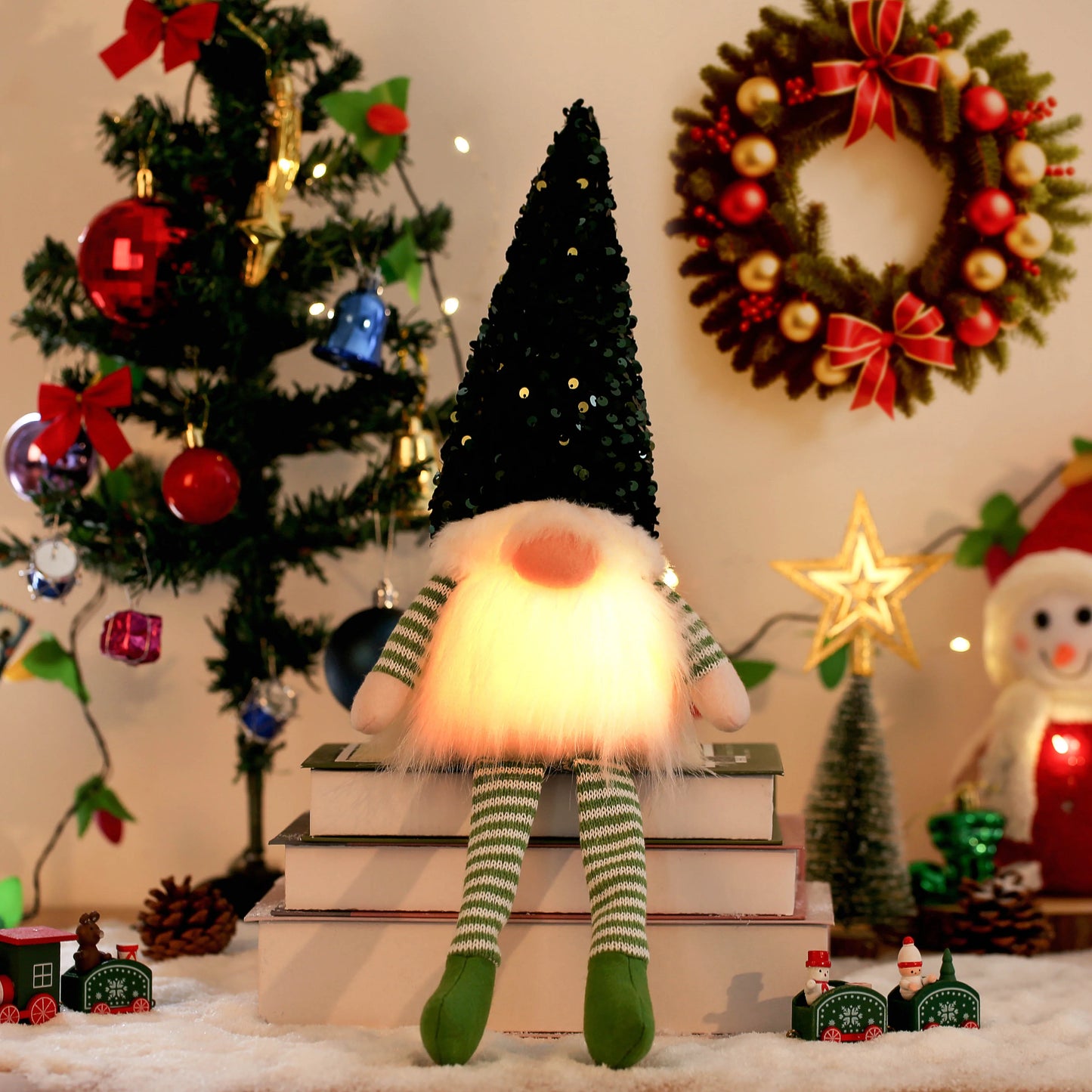 Leuchtender Weihnachtswichtel 30 cm – LED Faceless Gnome Deko für Weihnachten & Neujahr, Baumdekoration, Geschenkidee 2025