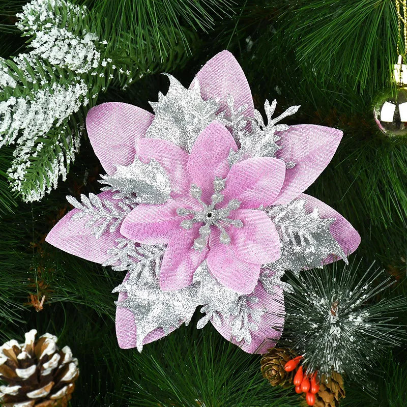 5/10 stücke Künstliche Weihnachten Baum Blume Glitter Dekoration Weihnachten Baum Ornamente Frohe Weihnachten Dekor Für Frohes Neues Jahr Navidad
