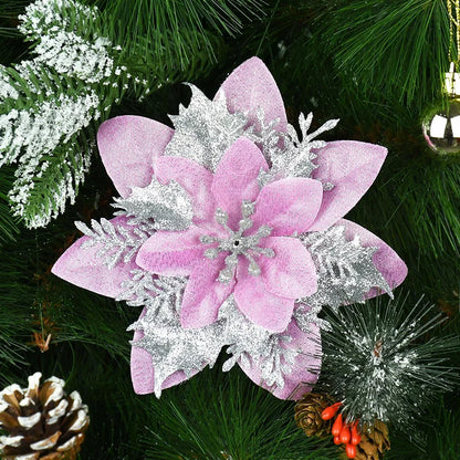 5/10 stücke Künstliche Weihnachten Baum Blume Glitter Dekoration Weihnachten Baum Ornamente Frohe Weihnachten Dekor Für Frohes Neues Jahr Navidad