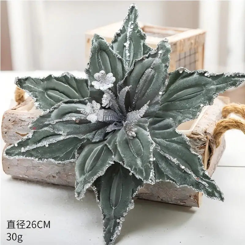 Künstliche Glitzer-Weihnachtsdekoration – Blumen für Weihnachtsbaumschmuck – Gefälschte Blumen – Neujahrs- & Partydekoration – Heimdekoration Weihnachten