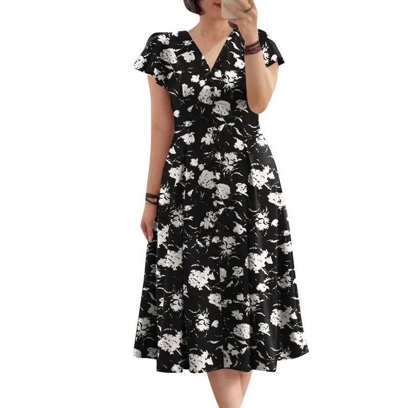 ZANZEA Summer OL Work Ruffle Sleeve Women Midi Dress  Casual Floral Print A-line Vestidos V Neck Waist Party Sundress Oversized