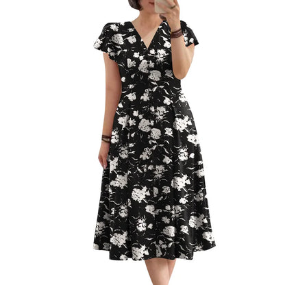 ZANZEA Summer OL Work Ruffle Sleeve Women Midi Dress  Casual Floral Print A-line Vestidos V Neck Waist Party Sundress Oversized