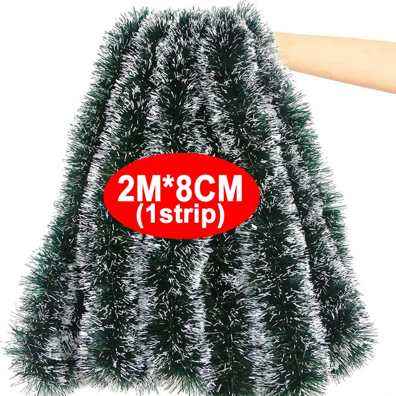 Sggvecsy 49,2 Fuß Weihnachts-Lametta-Girlande, grün-weiß, metallisch, Twist-Girlande, Weihnachtsbaumschmuck und Deckenbehang, PVC-Dekoration