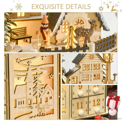 Weihnachts-Adventskalender aus Holz, wiederverwendbar, 24 Tage, Countdown-Dekoration, abnehmbare Schubladen, Box, Tischplatte, DIY-Countdown-Kalender