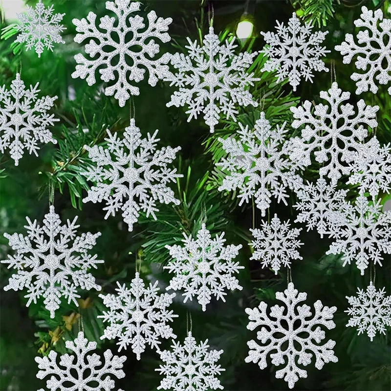 12 Stücke Papier Schneeflocken Weihnachtsbaum Dekorationen Anhänger Ornamente Glitter Weiße Schneeflocken Innen Winter Zuhause Neujahr Dekor