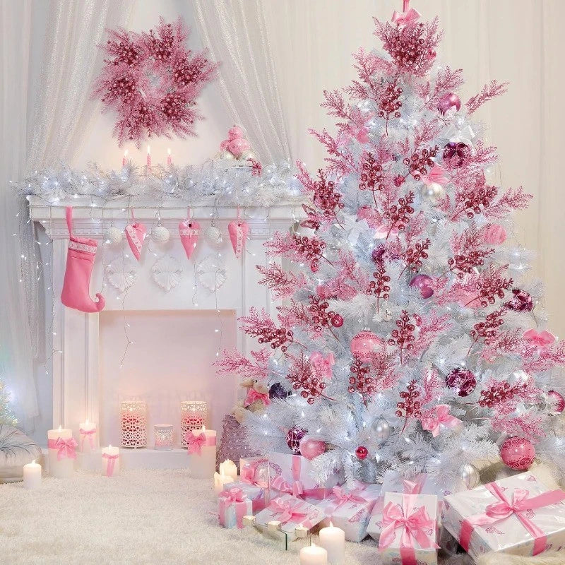 5/10 Stück rosa Glitzer künstliche Beeren Stielstrauß Kiefer Weihnachtsdekoration Picks für Weihnachtsbaumschmuck DIY Kranz Girlande