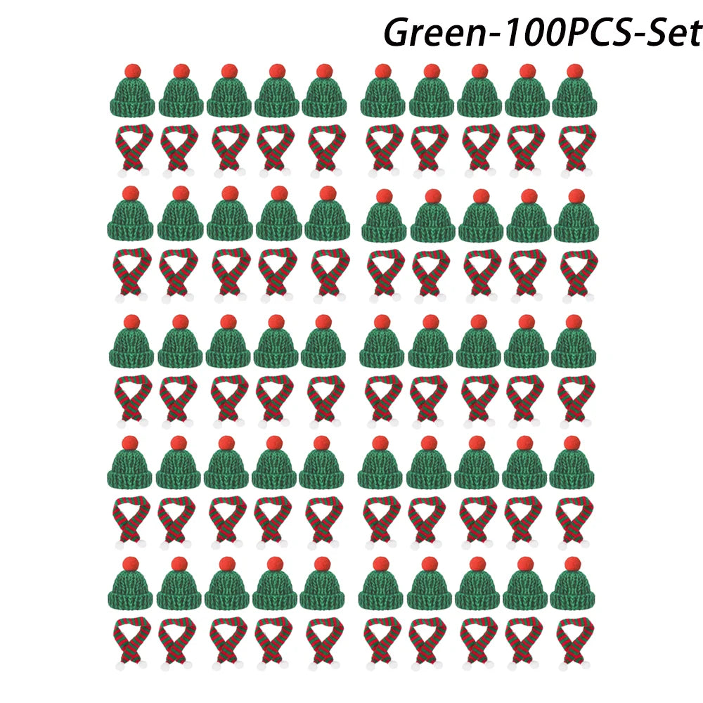 Mini-Weihnachtsmütze & Mini-Schal – Rot/Grün – Festliche Deko zum Aufhängen, für DIY, Lutscherflaschen, Fingerhüte & Weihnachtsfeiern
