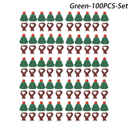 Mini-Weihnachtsmütze & Mini-Schal – Rot/Grün – Festliche Deko zum Aufhängen, für DIY, Lutscherflaschen, Fingerhüte & Weihnachtsfeiern