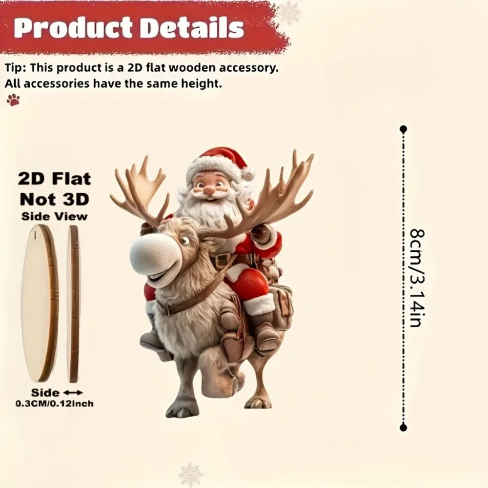 8/16/24PCS Weihnachten Holz Fahrrad Santa Claus 2D Flache Anhänger Weihnachten Baum Dekoration Urlaub Geschenk Weihnachten ornamente Wohnkultur
