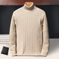 New Men's Turtleneck Sweaters Autumn Knitted Striped Streetwear Warm Long Sleeved Pullover Solid Color Basic Style Casual Tops