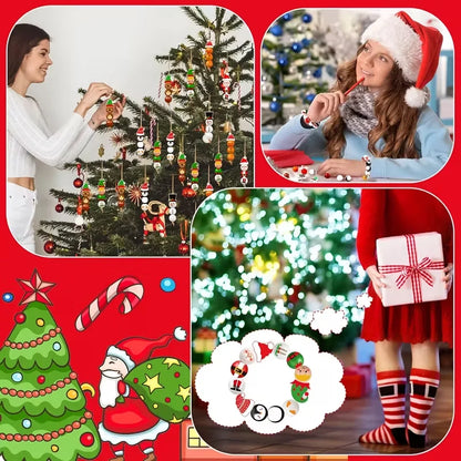 48/80Pcs DIY Weihnachten Holz Perlen Set Santa Schneemann Elf Girlande Weihnachten Baum Hängen Anhänger Neue Jahr Party hause Dekoration Geschenk