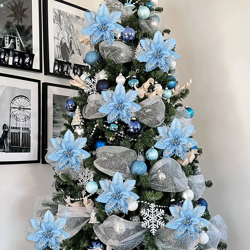 5/10 stücke Künstliche Weihnachten Baum Blume Glitter Dekoration Weihnachten Baum Ornamente Frohe Weihnachten Dekor Für Frohes Neues Jahr Navidad