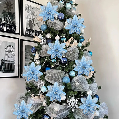 5/10 stücke Künstliche Weihnachten Baum Blume Glitter Dekoration Weihnachten Baum Ornamente Frohe Weihnachten Dekor Für Frohes Neues Jahr Navidad