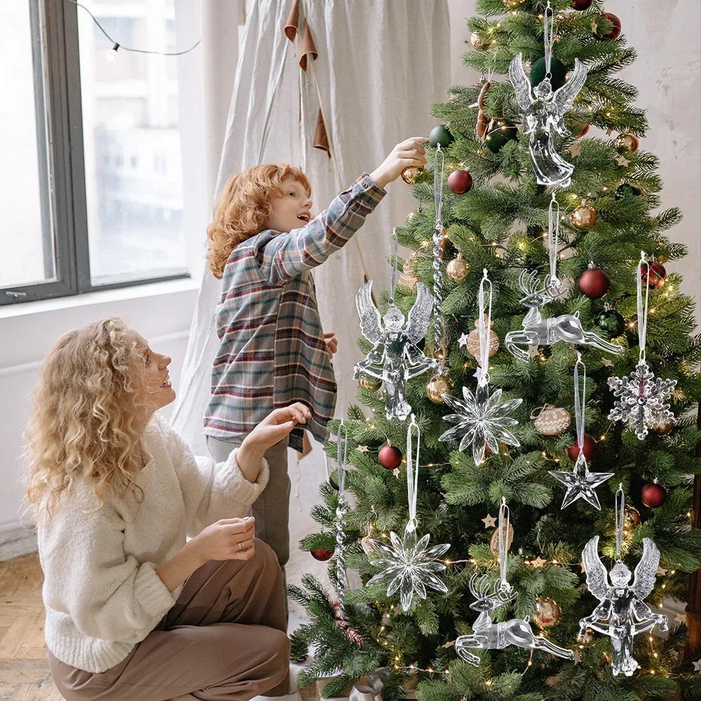 6/2 stücke Kristall Klar Schneeflocke Weihnachten Baum Anhänger Eiszapfen Dekorationen Für Urlaub Winter Party Transparent Hängen Ornament