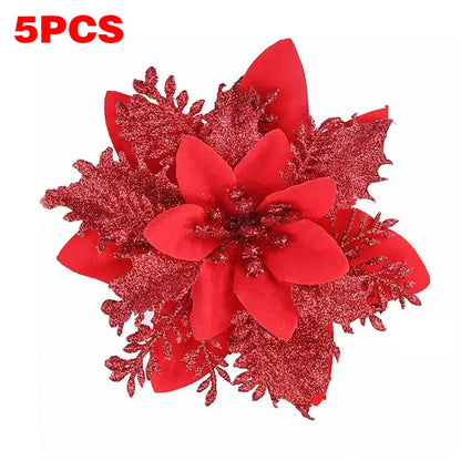 Künstliche Glitzer-Weihnachtsdekoration – Blumen für Weihnachtsbaumschmuck – Gefälschte Blumen – Neujahrs- & Partydekoration – Heimdekoration Weihnachten