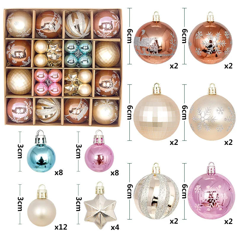 44Pcs 3/6CM Weihnachten Ball – Weihnachtsbaum Dekoration Ornamente für Wohnkultur, Halloween, Neujahr, Navidad Anhänger & Ball Zubehör