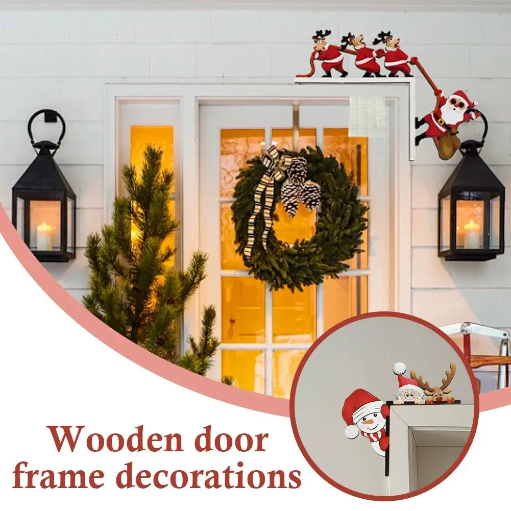 Neue Santa Claus Tür Rahmen Dekoration Holz Tür Ecke Santa Claus Elch Zeichen Urlaub Tür Dekorationen Indoor Outdoor Weihnachten