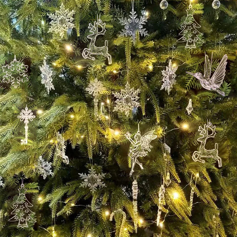 5 stücke Weihnachten Home Dekorationen Kristall Acryl Ornamente Schneeflocke Elch Weihnachten Baum Hängen Anhänger Navidad 2025 Neue Jahr Geschenk