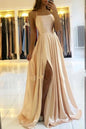 Wedding Prom Party Gowns Sleeveless A-line Long Satin Simple Spaghetti Straps Sexy Slit Vestidos Evening Dresses For Women