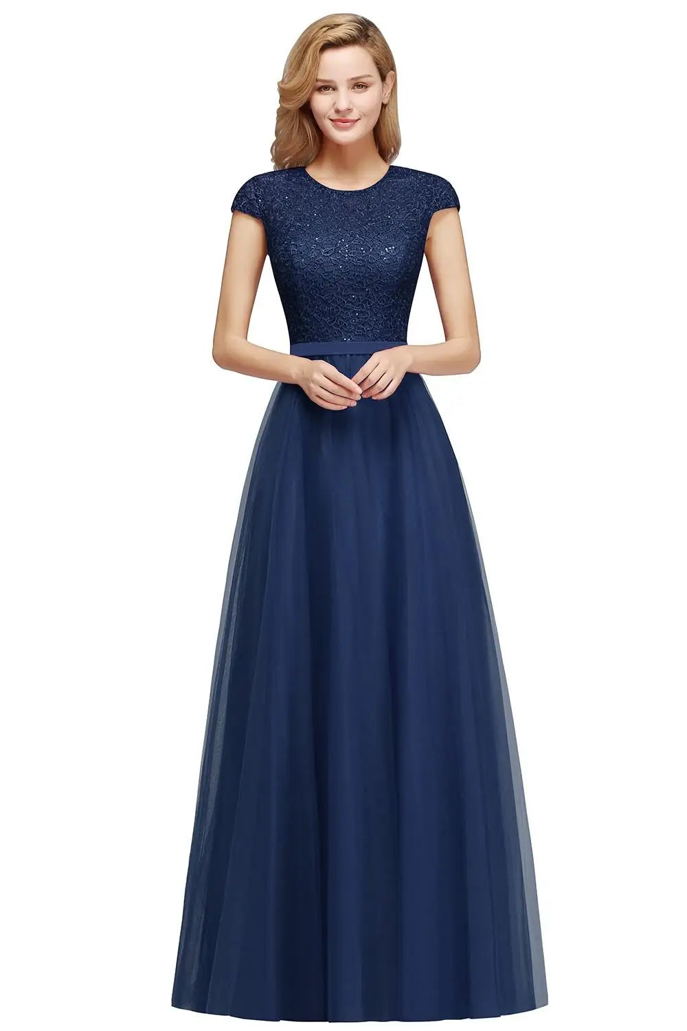 A-line Sash Scoop Neckline Short Lace Short Sleeves Elegant Dresses For Women Floor-length Dresses For Special Events Prom