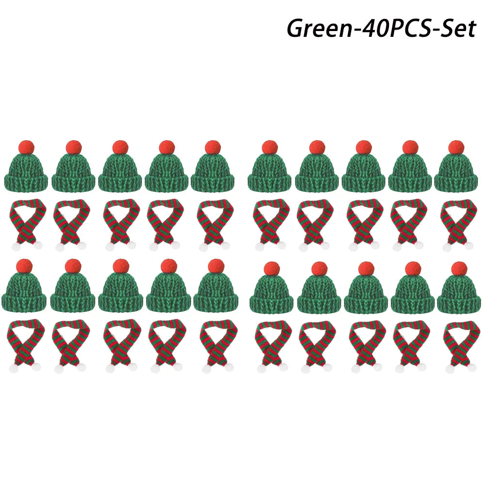 Mini-Weihnachtsmütze & Mini-Schal – Rot/Grün – Festliche Deko zum Aufhängen, für DIY, Lutscherflaschen, Fingerhüte & Weihnachtsfeiern