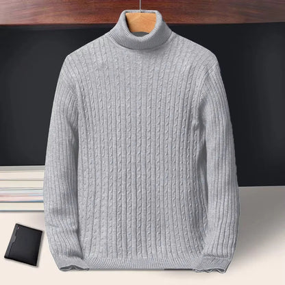 New Men's Turtleneck Sweaters Autumn Knitted Striped Streetwear Warm Long Sleeved Pullover Solid Color Basic Style Casual Tops