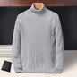 New Men's Turtleneck Sweaters Autumn Knitted Striped Streetwear Warm Long Sleeved Pullover Solid Color Basic Style Casual Tops