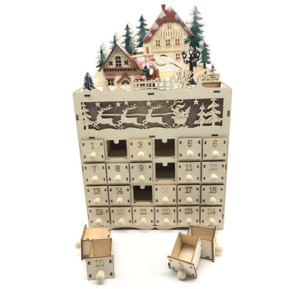Weihnachts-Adventskalender aus Holz, wiederverwendbar, 24 Tage, Countdown-Dekoration, abnehmbare Schubladen, Box, Tischplatte, DIY-Countdown-Kalender