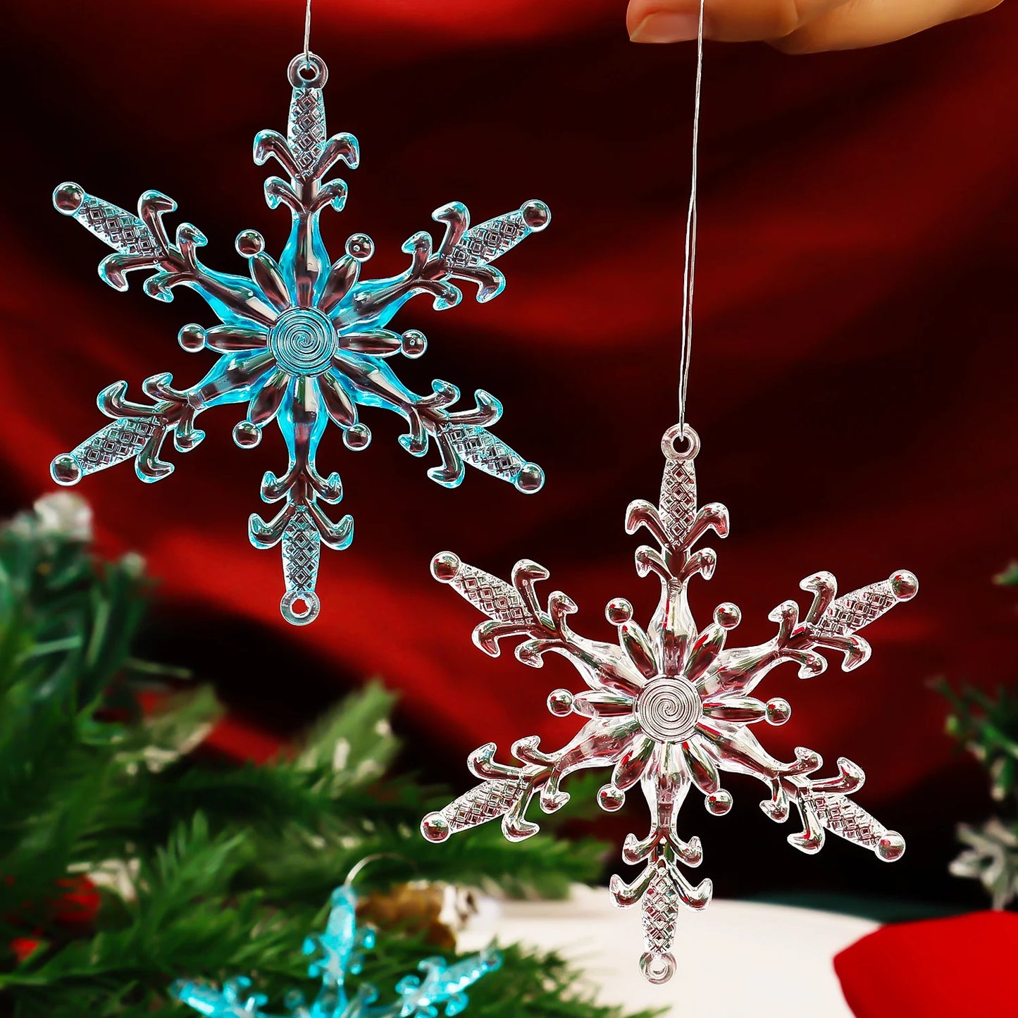 Transparente Acryl-Eiszapfen & Schneeflocken – Weihnachtsbaum-Anhänger, Kristalloptik, Hängende Ornamente für Zuhause & Partydeko