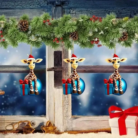 Weihnachtsanhänger mit Cartoon-Giraffen-Motiv – Heimdekoration zum Aufhängen – Weihnachtsbaum- und Auto-Schmuck – Festliche Versorgung