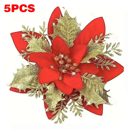 Künstliche Glitzer-Weihnachtsdekoration – Blumen für Weihnachtsbaumschmuck – Gefälschte Blumen – Neujahrs- & Partydekoration – Heimdekoration Weihnachten