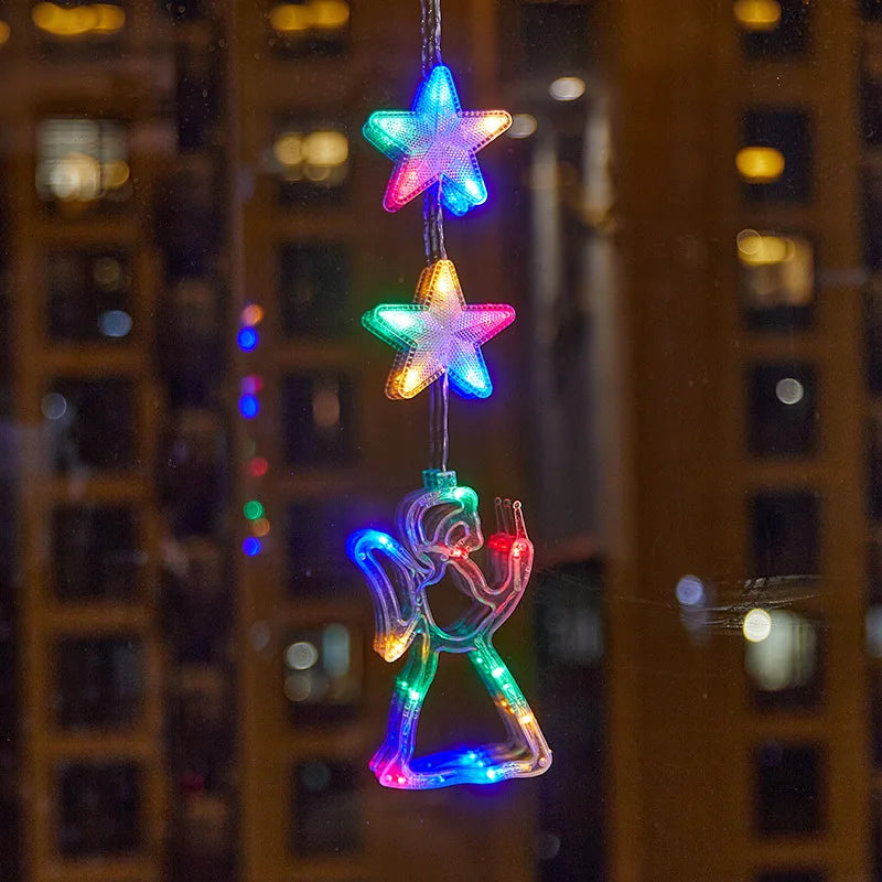 Weihnachten LED Saugnapf Lichter – Santa Claus, Schneeflocke & Elch Fenster Dekoration für Weihnachten & Neujahr Navidad