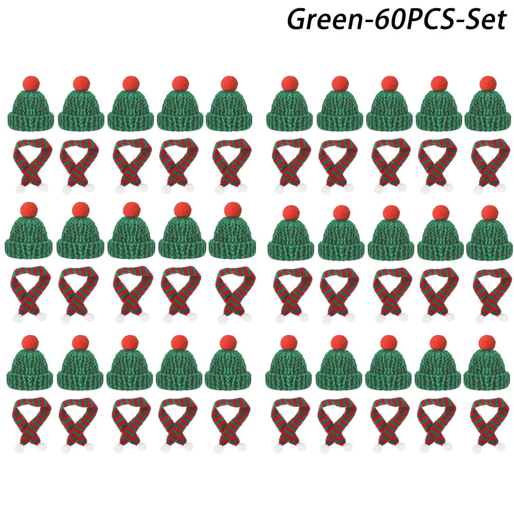 Mini-Weihnachtsmütze & Mini-Schal – Rot/Grün – Festliche Deko zum Aufhängen, für DIY, Lutscherflaschen, Fingerhüte & Weihnachtsfeiern