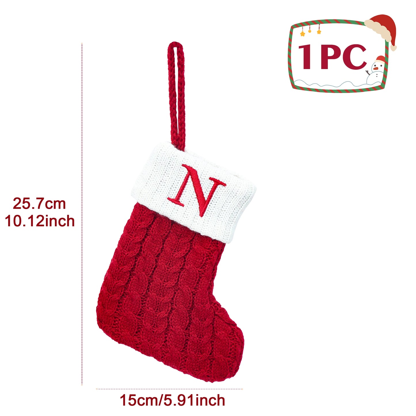 Weihnachtssocken Stricken mit Schneeflocken & Buchstaben – Weihnachtsstrumpf Ornament 2025 für Zuhause & Weihnachtsbaum – Geschenk Navidad Natal