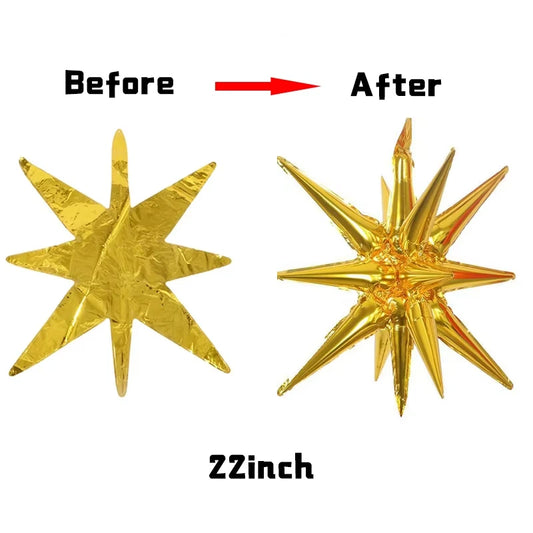 2/5/10 Stück Starburst Luftballons – Roségold, Silber, Gold – 22 Zoll Explosion Stern Folienballons für Geburtstag, Hochzeit & Partydekoration