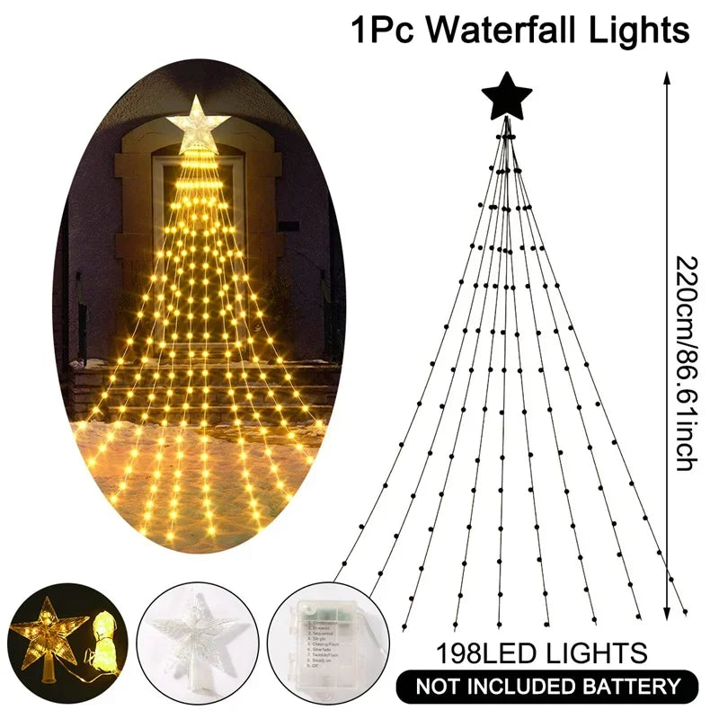 198 LED Stern Wasserfall Lichter Innen/Außen Weihnachten Lichterketten für Weihnachts baum Ornamente Wohnkultur Navidad Geschenke Neujahr