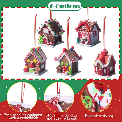 5 Stück Haus-Ornamente Set – Lebkuchenhaus Weihnachtsbaum Ornament mit Aufhängeband – Festliche Urlaub Weihnachtsdekoration