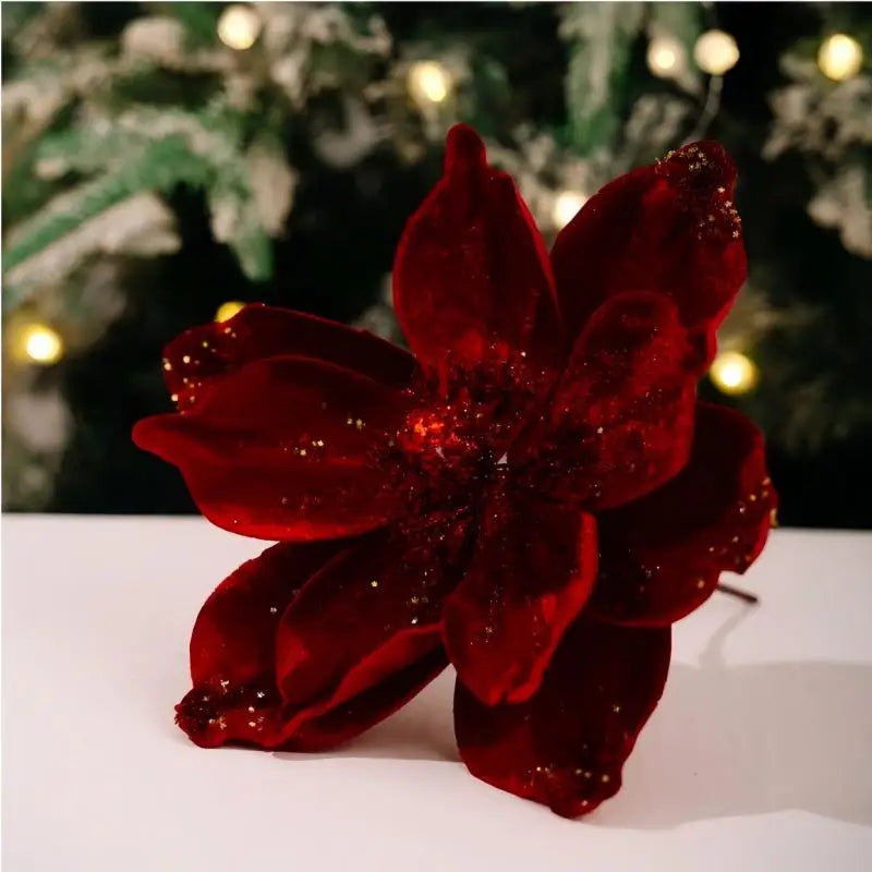 Künstliche Glitzer-Weihnachtsdekoration – Blumen für Weihnachtsbaumschmuck – Gefälschte Blumen – Neujahrs- & Partydekoration – Heimdekoration Weihnachten