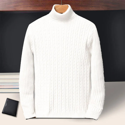 New Men's Turtleneck Sweaters Autumn Knitted Striped Streetwear Warm Long Sleeved Pullover Solid Color Basic Style Casual Tops