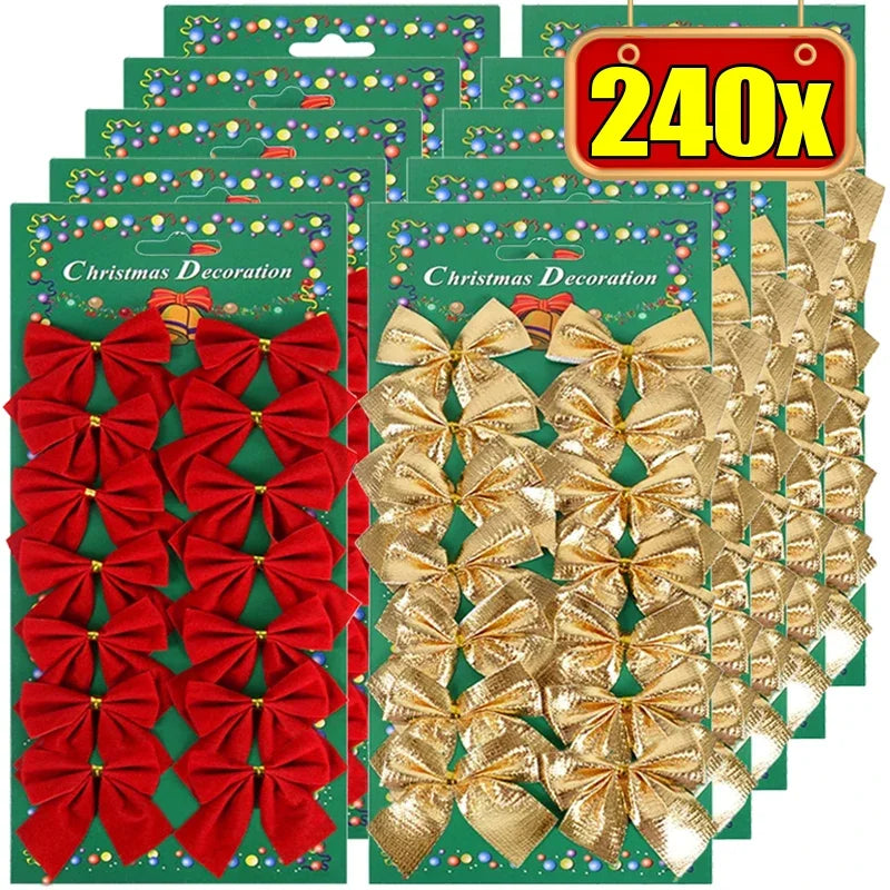 240/12 Stück Mini Weihnachtsbogen Ornamente in Rot und Gold – Weihnachtsbaum Anhänger, DIY Handwerk, Weihnachts- und Neujahrsdeko, Geschenke für Zuhause und Party