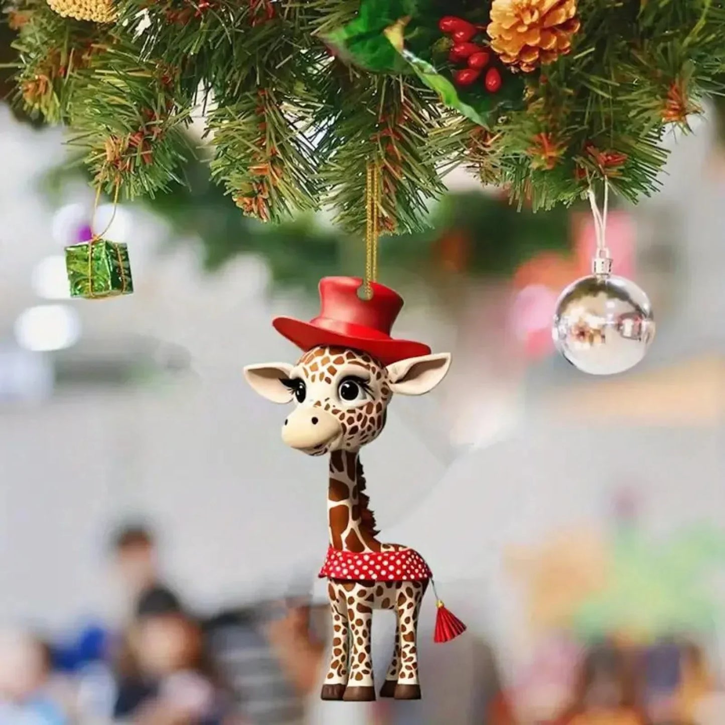Weihnachtsanhänger mit Cartoon-Giraffen-Motiv – Heimdekoration zum Aufhängen – Weihnachtsbaum- und Auto-Schmuck – Festliche Versorgung