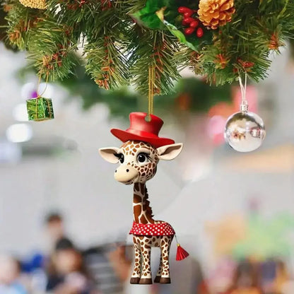 Weihnachtsanhänger mit Cartoon-Giraffen-Motiv – Heimdekoration zum Aufhängen – Weihnachtsbaum- und Auto-Schmuck – Festliche Versorgung