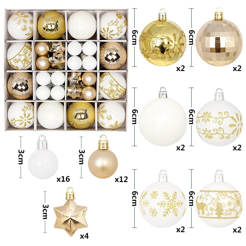 44Pcs 3/6CM Weihnachten Ball – Weihnachtsbaum Dekoration Ornamente für Wohnkultur, Halloween, Neujahr, Navidad Anhänger & Ball Zubehör